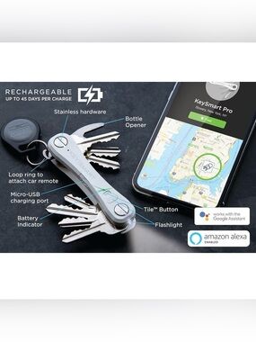 KeySmart Pro Multi-Key Organizer with Tile - Silver/Black